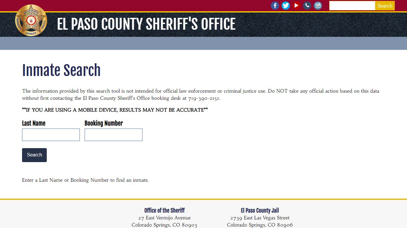 Inmate Search | El Paso County Sheriff